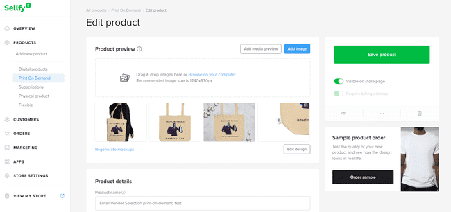 Sellfy print on demand product preview