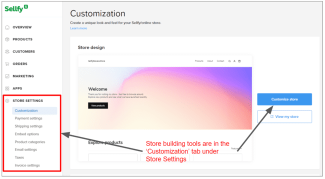 Sellfy store customization
