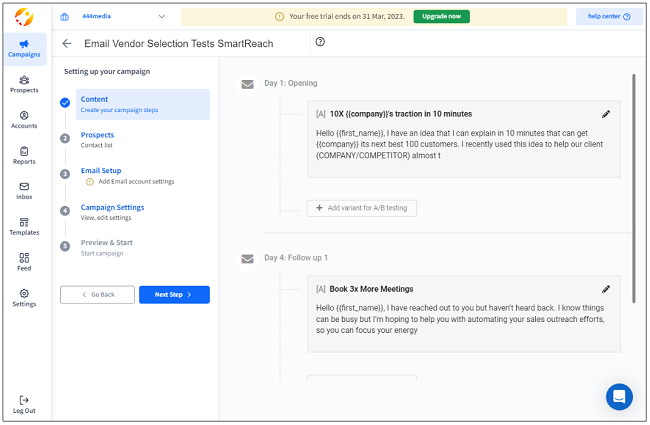 SmartReach sequence builder
