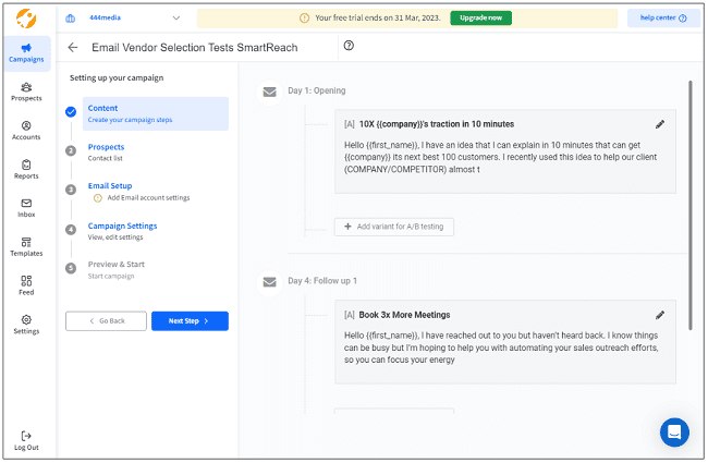 SmartReach sequence builder