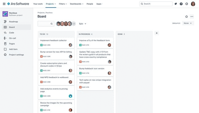 Tablero de seguimiento de proyectos Jira para equipos de desarrollo de software