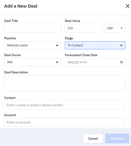 add a new deal in ActiveCampaign sales