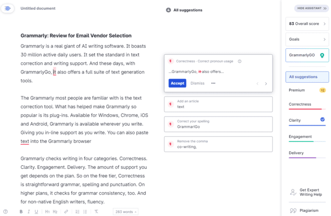 asistente de corrección de texto con IA de Grammarly