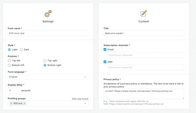 creating an opt-in form in Mailup