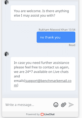 captura de pantalla del chat de atención al cliente
