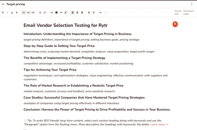 content generation in Rytr