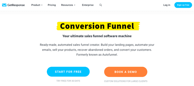 creación visual del funnel de ventas en Getresponse