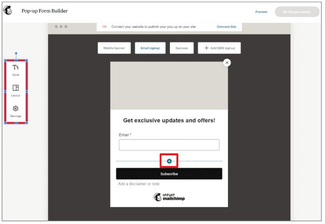 creador de formularios de registro emergentes de Mailchimp