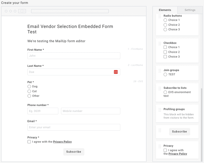creating an embedded form in Mailup