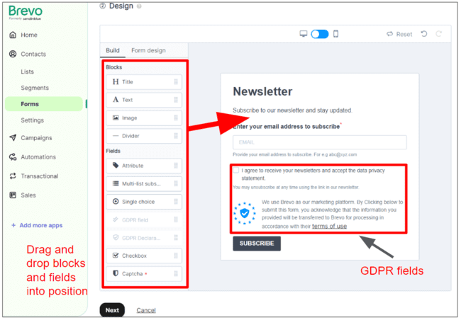 designing a form in Brevo