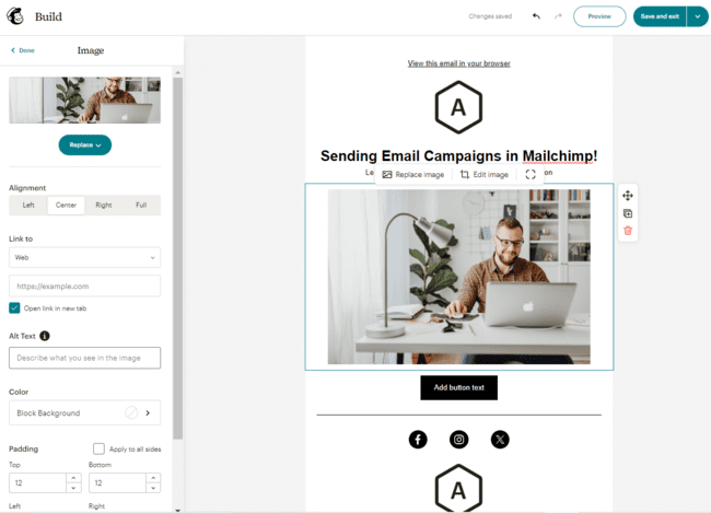 editar plantillas en el creador de correo electrónico de Mailchimp