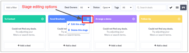editing stages in an ActiveCampaign Sales pipeline