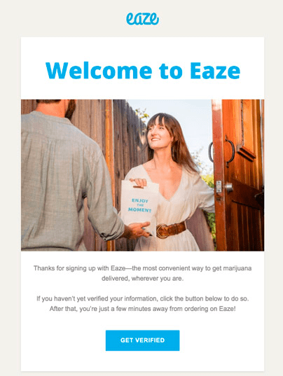 ejemplo de email de bienvenida de Eaze