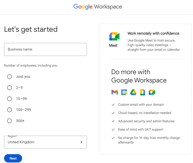 empezar con una cuenta de Google Workspace