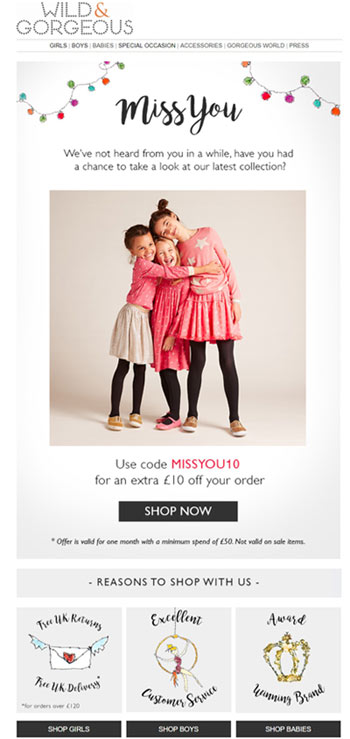 fashion reactivation email wildandgorgeous