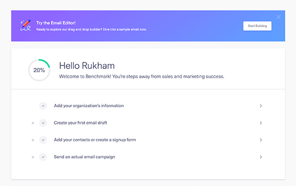 benchmark dashboard on first login