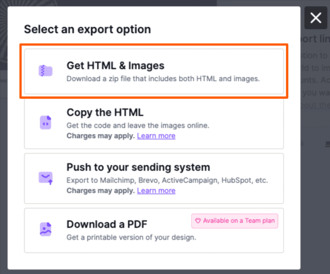 get email HTML Beefree email template editor