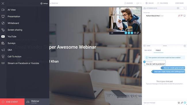 getresponse email marketing webinar dashboard