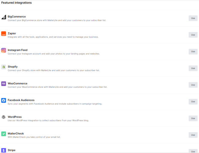 integraciones de MailerLite