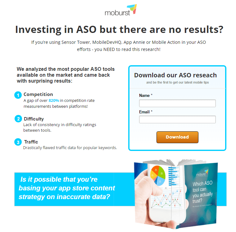 Landing page example for email collection