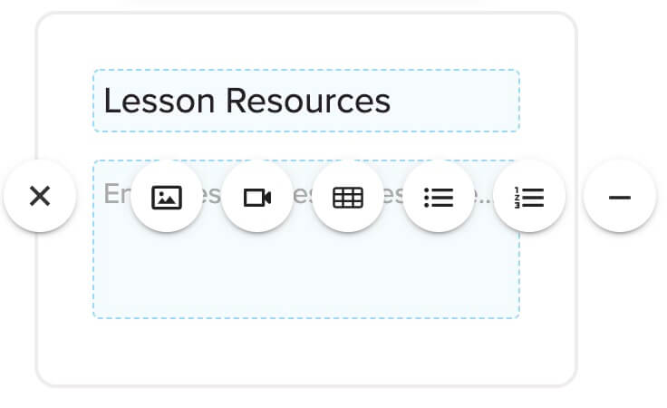 lesson resources panel in course builder