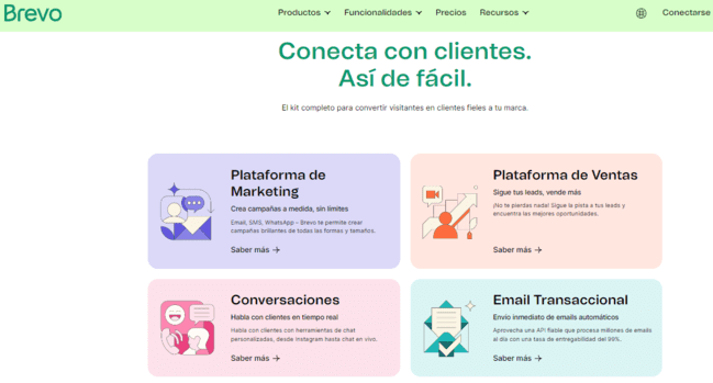 opciones de producto del servicio de correo electrónico de Brevo