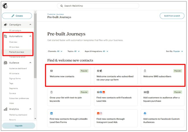 plantillas de automatización de Mailchimp