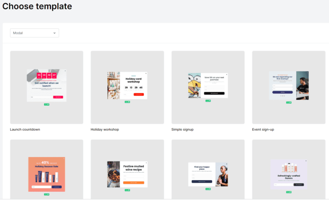 plantillas de formularios emergentes de MailerLite