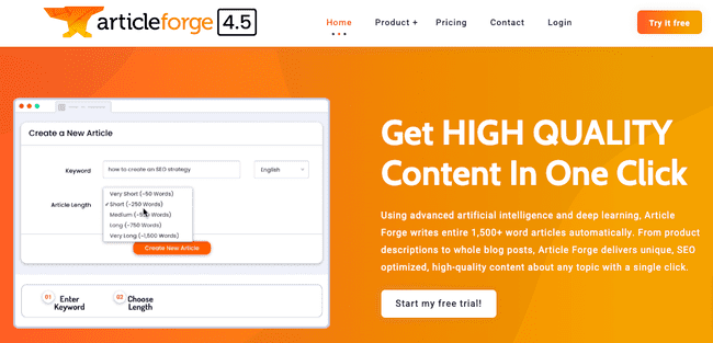 programa de inteligencia artificial para escribir textos Article Forge