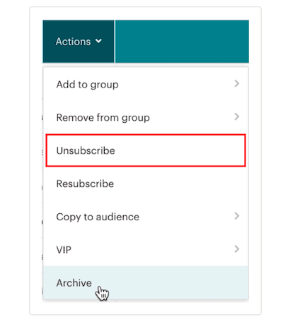 Mailchimp remove email addresses unsubscribe dashboard
