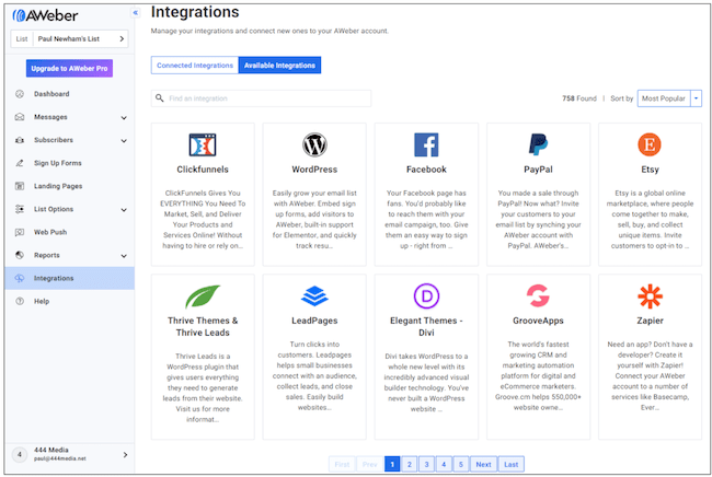reseña de las integraciones de AWeber