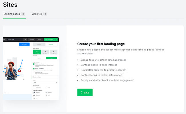 revisão do Mailerlite sites de landing pages ferramenta de e-mail marketing