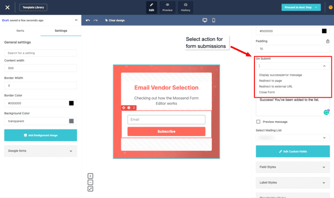 seguimiento de la automatización del editor de formularios de opinión de Moosend