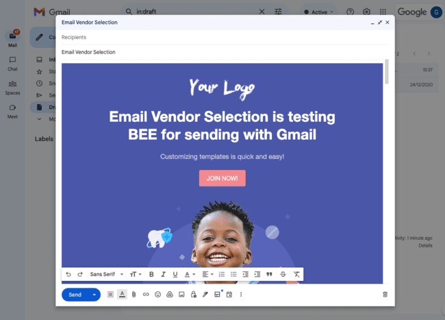 send html email in Gmail draft view
