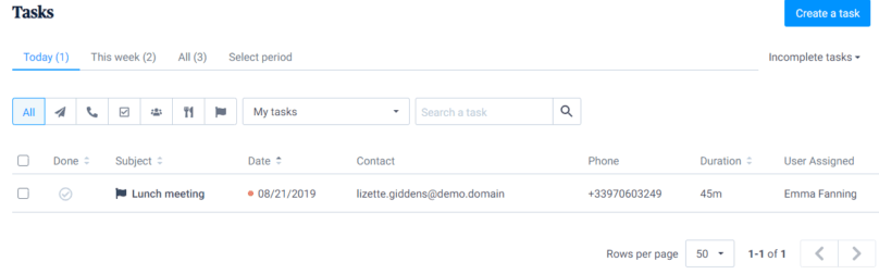 sendinblue CRM tasks