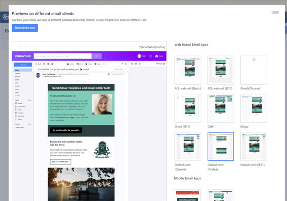 Preview email clients rendering testing sendinblue review