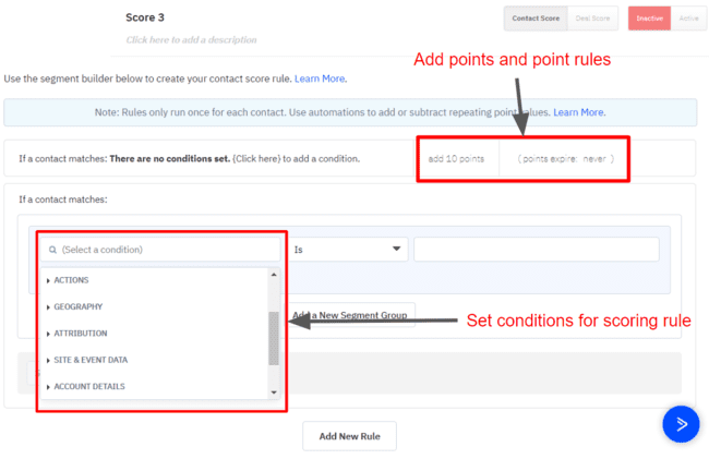 setting up lead scoring rules in ActiveCampaign sales crm
