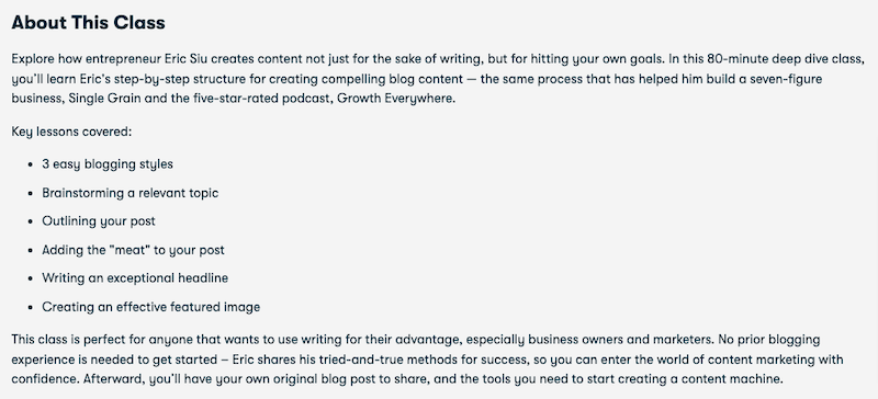Content marketing course description template