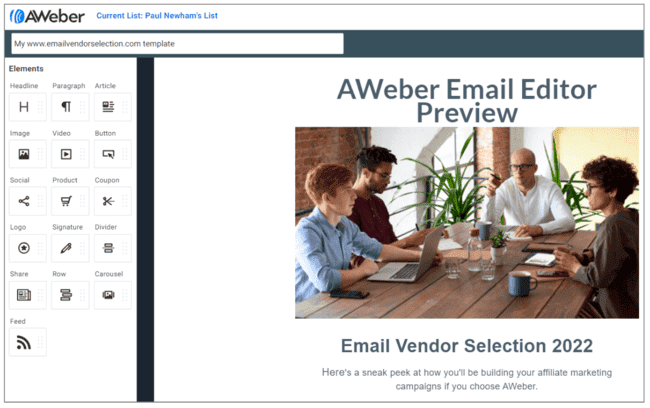 software de email marketing de afiliación AWeber editor de correo electrónico