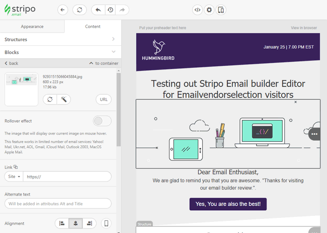 stripo email editor review email builder