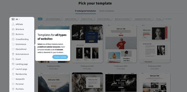 templates de site da GetResponse